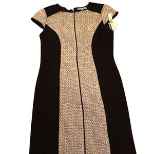 ANTONIO MELANI Black and Cream Textured Panel Sheath Dress